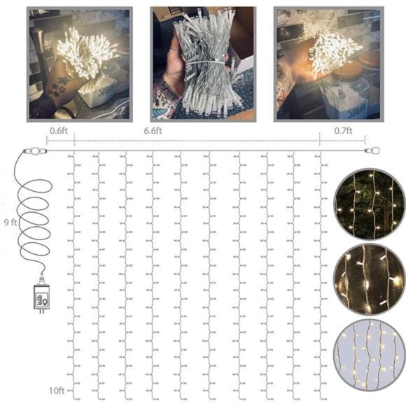 300 LED Curtain String Light 8 Lighting Modes Fairy Twinkle Lights Wedding Party - Picture 3 of 6